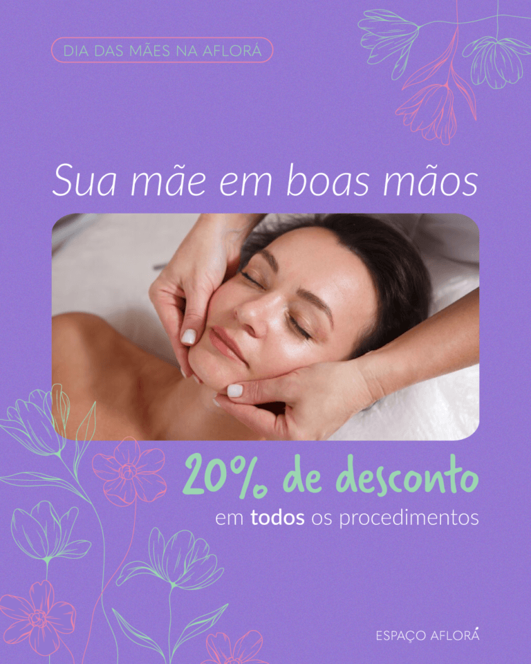 Dia das Mães na Aflorá: todo mês de maio, você pode comprar qualquer sessão individual do Espaço Aflorá com 20% de desconto.