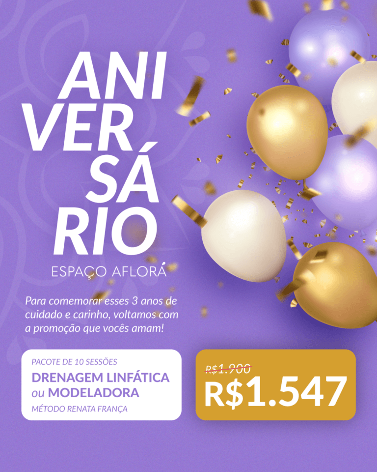 Promoção Aniversário Espaço Aflorá: pacote 10 sessões Drenagem ou Modeladora Método Renata França de R$1900 por apenas R$1547